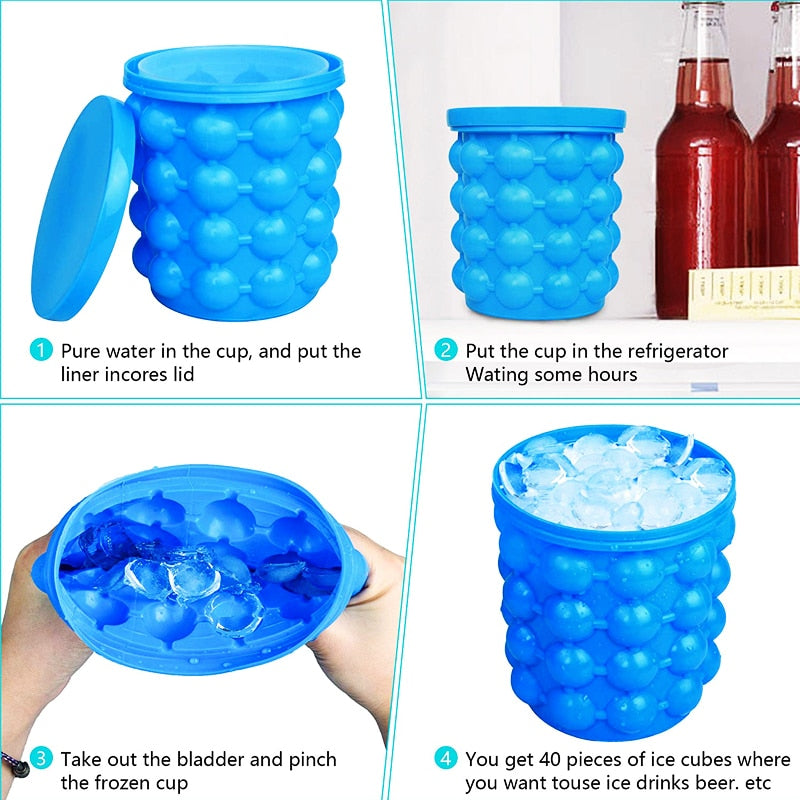 Large Silicone Ice Bucket, Ice Maker Bucket, (2 in 1) Ice Cube Maker,  Silicone Bucket with Lid, Ice Cube Mold Ice Trays 